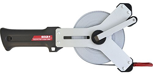 SOLA PROSPECTOR R - Maßband 50m / 13mm - Stahlband, weiss lackiert mit mm Skala - Genauigkeitsklasse II - Bandmaß mit Multifunktions-Endhaken - Metermaß Länge - 30m, 50m