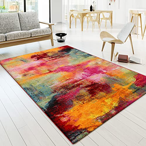 Paco Home Teppich Wohnzimmer Schlafzimmer Jugendzimmer Kurzflor Modern Vintage Abstrakte Muster, Grösse:80x150 cm, Farbe:Bunt 5
