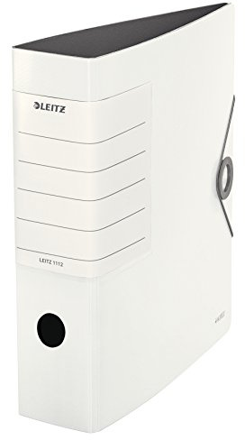 Leitz, Archivador de Palanca, Blanco, A4, Lomo recto de 8,2 cm ancho, Cierre con Goma elástica, Polyfoam Ligero, 180° Solid, 11120001