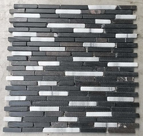 Bruchstein Naturstein Matte Mosaik 30x30 Schwarz Weiss 8 mm Bordüre Fliesen Rosone M621