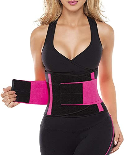 SHAPERX Waist Trainer for Women Tummy Control Waist Cincher Belt Workout Sweat Band Back Support Sport Girdle, SZ8002-Rose-L