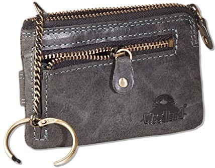 Woodland Schlüsseltasche mit Kreditkartenfächern und kleinem Geldfach aus weichem, naturbelassenem Büffelleder in Anthrazit