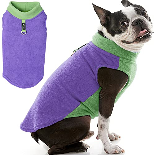 Gooby Halv stretch fleeceväst hundtröja – lila, xs – varm pullover fleece hundjacka med D-ringkoppel – vinter liten hundtröja kappa – kallt väder hundkläder för små hundar pojke eller flicka