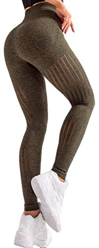 Onsoyours Legging Femme Pantalon de Sport Yoga Fitness Minceur Long Gym Pilates Slim Fit Butt Lift Elastique Taille Haute Sport Pantalon C Vert Small