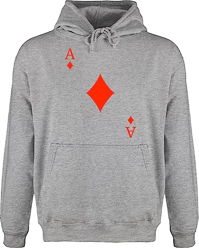 Shirtracer Hoodie Herren Pullover Männer - & Fasching - Karo Ass Kartenspiel Karneval Kostüm - S - Grau meliert - Spielkarten Outfit Faschings Spielkarte Pulli Oberteile Karnevals kartenspielen