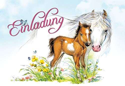 Edition Colibri 10 Pferde-Einladungen zum Kindergeburtstag für Mädchen oder Jungen: 10-er Set liebevoll illustrierte Pferde-Einladungskarten zum Geburtstag (11070)