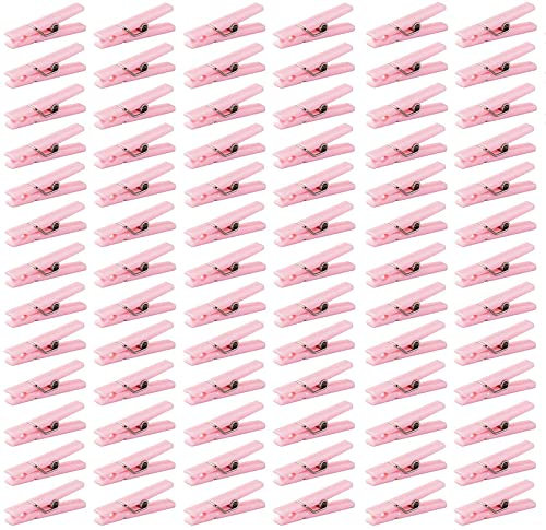 CHENXIN 100 Pack 1.35” Inch Clothes Pins Plastic Baby Shower Favors Party Game Scatter Decorations DIY Baby Boy Gender Reveal Parties Mini Pink Clothespins