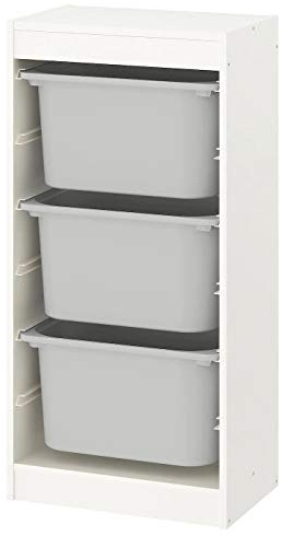 Trofast IKEA Regal, Aufbewahrung mit Boxen 46x30x94 cm Regal weiß / 3 Boxen grau