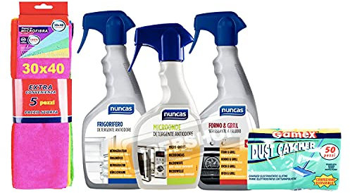 SET: MICRONDE DETERGENTE ANTIODORE 300ML+ FORNO&GRILL 500ML+FRIGORIGERO DETERGENTE ANTIODORE 500ML+ PANNI GAMEX+ Pacco 5 Pezzi Panni Microfibra 30X40 cm