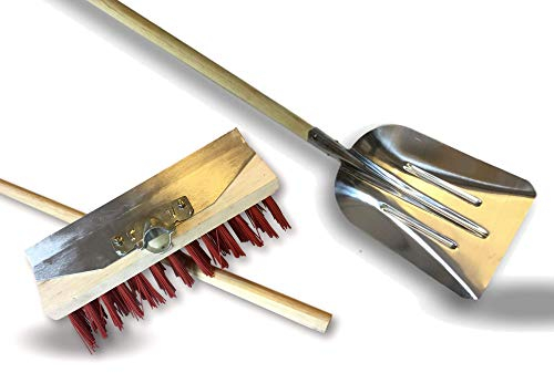 Balai de cantonnier avec racloir métallique Pelle aluminium | Lot de 3 ensembles | Balai 32 cm | Piste Extérieur | Garnissage PVC rouge | Semelle bois | Douille Ø 28 mm | Kibros 2630BRMPLx3