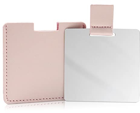 Miroir compact en acier inoxydable incassable pour sac à main, miroir de voyage incassable avec étui en cuir PU, miroir de rasage de camping portable pour homme et femme, maquillage, cadeau (rose)