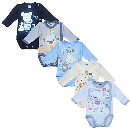 MEABaby Unisex baby body med långa ärmars tryck, 5-pack. Pojkar flickor (56, 3)