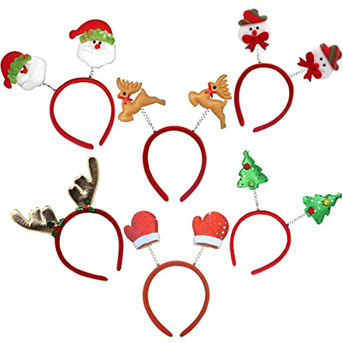 HONGECB Weihnachtshaarreifen 6er Set – Lustiger Haarreif Weihnachten für Erwachsene & Kinder, 6 Federnde Designs als Weihnachts Kopfschmuck, Weihnachts Haarreif für Familienfeier & Party Accessoires