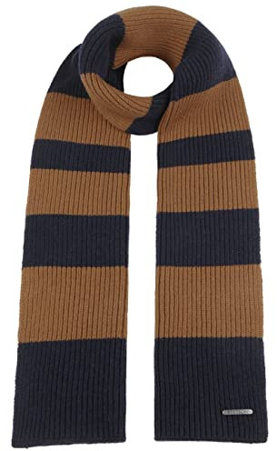 Stetson Twotone Stripes Wollschal Blockstreifen-Design Kuschelig weich und warm Made in Italy Unisex Herbst Winter braun-blau One Size