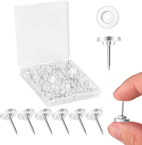 200 stycken transparenta häftstift, längd 17 mm, anslagstavlor, platta häftstift, dekoration med förvaringslåda för tavla, världskarta, korkbräda, vägg, anslagstavla (huvuddiameter 10 mm)