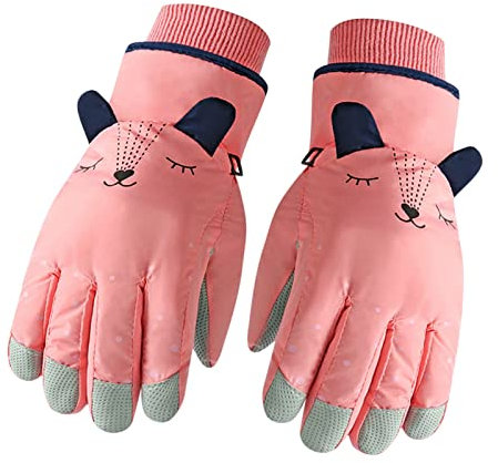 Skihandschuhe Kinder Winddichte Winterhandschuhe Wasserdicht Winter Warme Schnee Snowboard Handschuhe Fleece Fahrradhandschuhe Kinder Sport Fausthandschuhe für 6-12 Jahre Mädchen (Pink, One Size)