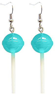 Simulation de Nourriture Jouant Boucles d'oreilles Doux créatif stéréo résine Ronde Sucette Boucles d'oreilles Longues Boucles d'oreilles Femmes Compatible with Machine Colle Kits (Blue, One Size)