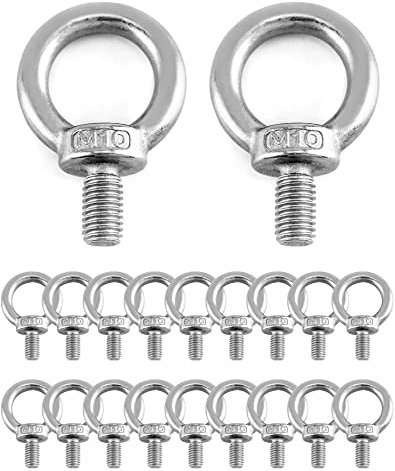 QWORK® 20 Stück M10 Ringschraube - 200 KG - 304 Edelstahl Ösenschrauben für Rolle des Befestigens und Hängens