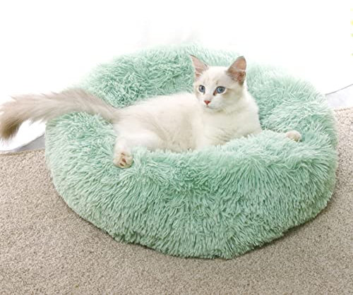 DENSUL Rundes Flauschig Plüsch Hunde und Katzenbett Hundehaus Welpen Kissen Weiche Bequeme Hundehütte Katzensofa Kissen in Doughnut-Form für Haustiere,Grün,70cm