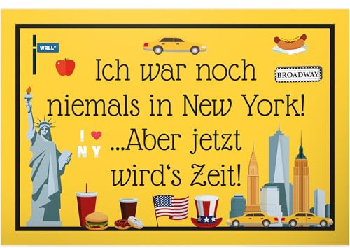 DankeDir! Ich war noch niemals in New York - Schild 30 x 20 cm - Geschenk Idee Gutschein Reise Urlaub Reisegutschein Männer & Frauen Geldgeschenk Abschiedskarte Geschenkidee Deko Karte