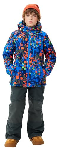 SMONTY Tuta da Neve per Ragazzi Giacca da Sci Invernali e Pantaloni Cinghie con Cappuccio Cappotto Set Impermeabile Antivento(Blu colorato, 14-16)