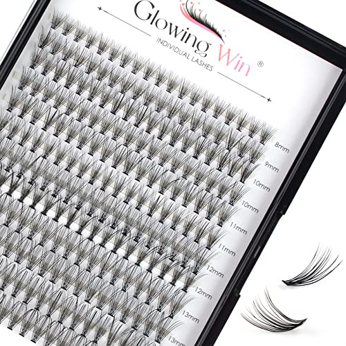 Glowingwin klusterfransar, 228 st individuella fransar, naturligt utseende, falska ögonfransar, individuell C-curl, mjuka gör-det-själv-fransförlängningar hemma (20D mix 8-15 mm 0,07C-curl) | 0,07C 20D Mix8–15 mm, individuell ögonfransförlängning gör-det-själv konstgjorda ögonfransar Wispy Individual Eyelashes