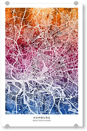 artboxONE Acrylglasbild 150x100 cm Städte Hamburg Stadtplan Mischung - Bild Hamburg Deutschland Hamburg