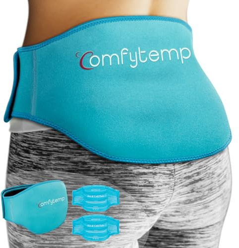 Comfytemp Ice Pack for Back Pain Relief, 2 Pcs, Sciatica Ease Brace, Reusable Gel Lower Back Ice Wrap for Injuries, Hot Cold Compress for Lower Lumbar, Waist, Men Women After Surgery (Blue)