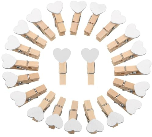Mini Holzklammern Herz,100 PCS Herz Holzklammern Klein Tiny Pegs Herzform 3cm/1.18in Wäscheklammern Mini Weiß Deko Wäscheklammern Holz für Hochzeit Party Foto Karte DIY und Basteln