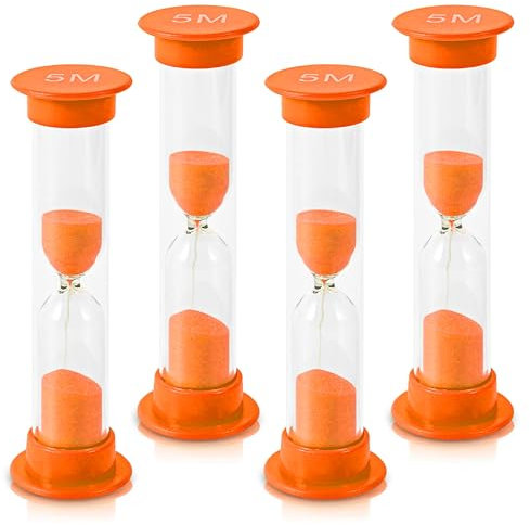 TeacherFav Sanduhr für Kinder – 5-Minuten-Set mit 4 Stundengläsern – orange Farbe – mit Acryl überzogen für Klassenzimmer, Zuhause und Kinderzimmer