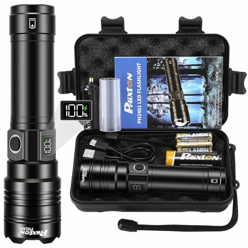 PHIXTON Rechargeable Flashlights 100000 High Lumens Long Range 3280 FT, Super Bright USB C LED Flashlight Long Lasting 15 Hours, Powerful Multifunctional Strong Flash Lights, for Camping