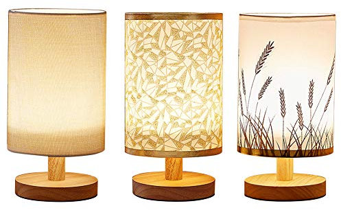 Tischlampe Nachttischlampe Holz, Tischlampe Vintage, Kleine Tischleuchte, Retro Landhaus, Lampenschirm Aus Leinen, Für Deko Schlafzimmer, Wohnzimmer, Geschenk, Beige, Geschenke Für Frauen (3 Stück)