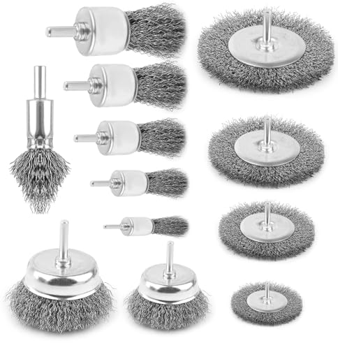 Set di 12 Spazzole Metalliche, Spazzola per Trapano Metallica da 6 MM, Avvitatore A Batteria, Spazzola In Acciaio Per La Rimozione di Ruggine/Corrosione/Colore,Inserto Abrasivo per Trapano