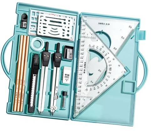 Kit di disegno,Kit di disegno | Set di strumenti di disegno geometrico,Set compasso e goniometro, set da disegno con matite da disegno, righello triangolare per artisti
