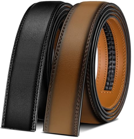 BULLIANT Cinturón Hombre 2 Piezas, Cuero Automática Cinturón De Hombre 35MM-Tamaño Ajustable(Negro/Tawny,120cm/26-40 Cintura ajuste)