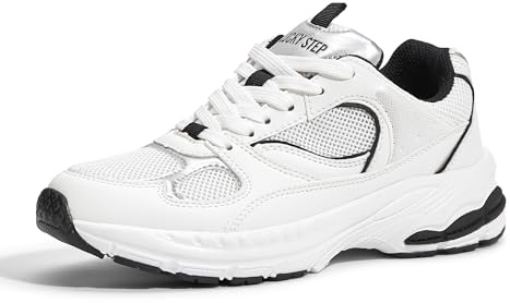 LUCKY STEP Damen Laufschuhe – Atmungsaktive Plateau Chunky Sneaker, Bequeme und Leichte Freizeitschuhe für Alltag & Sport (Weiß, 7US-37EU-4UK)