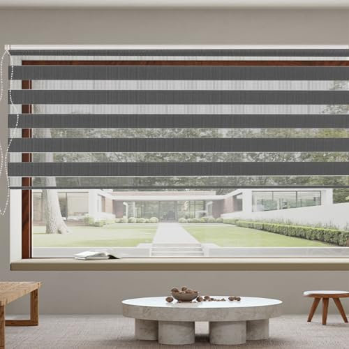 Verdunkelungsrollo Klemmfix 120 x 320 cm Sichtschutz Sonnenschutz Seitenzugrollo Doppelrollo Thermorollo Inkl. Montagematerial für Fenster Und Tür, Dunkelgrau