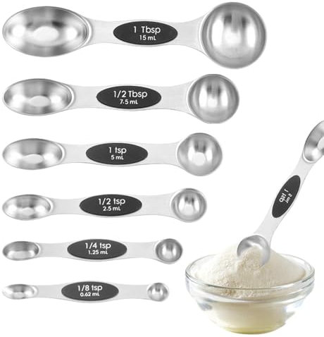 Cuillères à mesurer en acier inoxydable – Cuillère de cuisine magnétique avec double tête – Cuillère à soupe réutilisable, petites cuillères à café avec niveleur, cuillères à mesurer pour les aliments