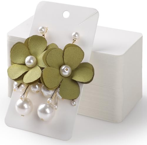 GeeRic Earring Holder Cards for Display, 100 Pack Kraft Holder Cards, 2 * 3.5 inch Necklace with 3 Holds for Jewelry Packaging White