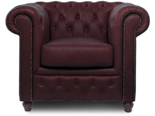Original handgjord Chesterfield fåtölj - modell Brighton FT i lyxigt antikt burgundy läder | Klassisk engelsk design | Komfort och stil för alla interiörer