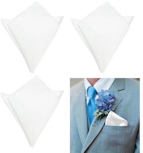 UILYNIU 3 Piezas Pañuelos para Hombres Bolsillos, 22 x 22 cm Blancos Pañuelos de Bolsillo Cuadrado, Pañuelo Cuadrado de Satén para Trajes Formales de Hombre, Bodas (Blanco)