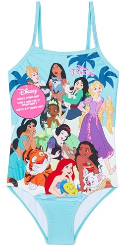 Get Trend Disney Princess Maillot de Bain Fille 1 Piece Maillots de Bain Bébé Confortables et Extensibles Cadeau Fille Plage Piscine et Vacances (7-8 Ans, Bleu Princess)