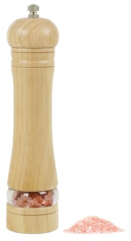 Wellong Hölzerne Pfeffermühle, 8.5 Zoll Salzmühle mit Einstellbarer Grobheit Pfeffermühle, Nachfüllbare Manuelle Salzmühle, Eichenholz Salz- und Pfeffermühle für die Küche - Naturfarbe