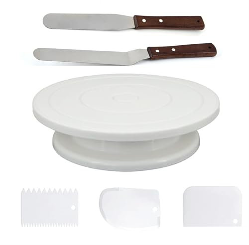 PRUTUHEA Tortenplatte Drehbar Kuchen-Drehtellerständer, Kuchendekorationszubehör, DIY-Form, drehbar, stabil, rutschfest, runder Kuchentisch, Küchen-Backwerkzeuge(Cake Turntable Set)