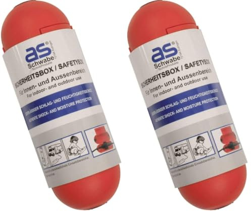 as - Schwabe - Caja de seguridad - Seguridad para el enchufe y la toma de corriente Schuko - Protección fiable - Excelente para el uso en exteriores - Con gancho de suspensión - Rojo (Paquete de 2)