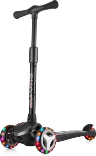 SUOTU Roller Kinder mit 3 Coole PU LED Leuchtenden Räder, Scooter Roller mit 3 Verstellbaren Höhen, Leicht zu Lenken, Kinderscooter für Kinder bis zu 50kg (Schwarz)