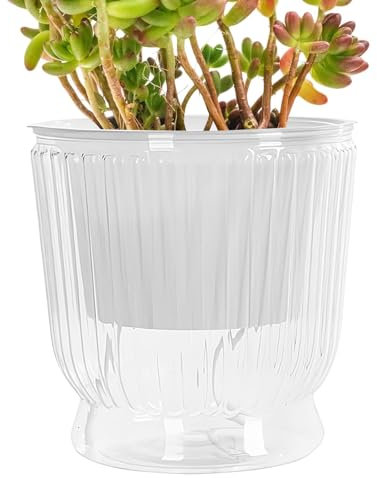 Générique Self-Watering Pots for Indoor Plants, Transparent Hydroponic, Flower Containers with Deep Reservoir, Automatic Draining System for African Violets and Orchids