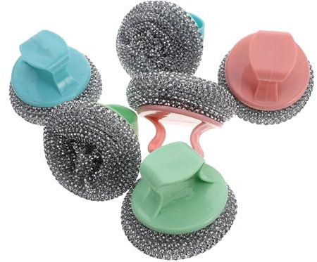 minkissy 6stücke Pfannenschrubber Drahtschrubber Metallschrubber Bürste Zum Kochen Mit Griff Topfreiniger Aus Edelstahl Geschirrschrubber Aus Stahl Stielschrubber Für Töpfe