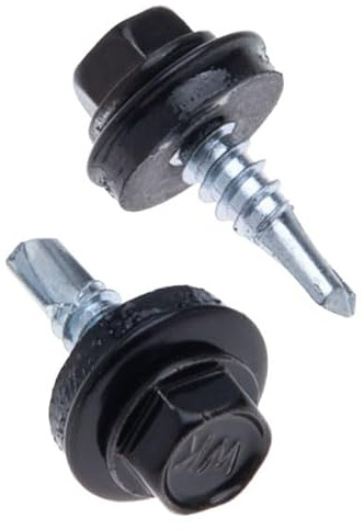 4.8x19mm Dachschrauben (RAL9005 Tiefschwarz) Selbstbohrende Metall-zu-Metall-Schrauben mit Sechskantkopf und Dichtscheibe, Befestigungen für Blechdächer, Wellplatten, Verkleidung (250 Stk)