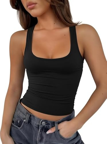 Sukiglam Canotta Donna Elegante Estive Crop Tops Sexy Senza Maniche con Scollo U Canottiera Slim Fit Camicia Corto Tank Top Sportiva Base Aderente Shirt Casual Maglietta Streetwear